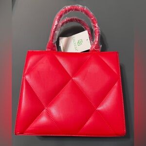 CALEESA Elegant Red Quilted Handbag with Crossbody Strap, NEW